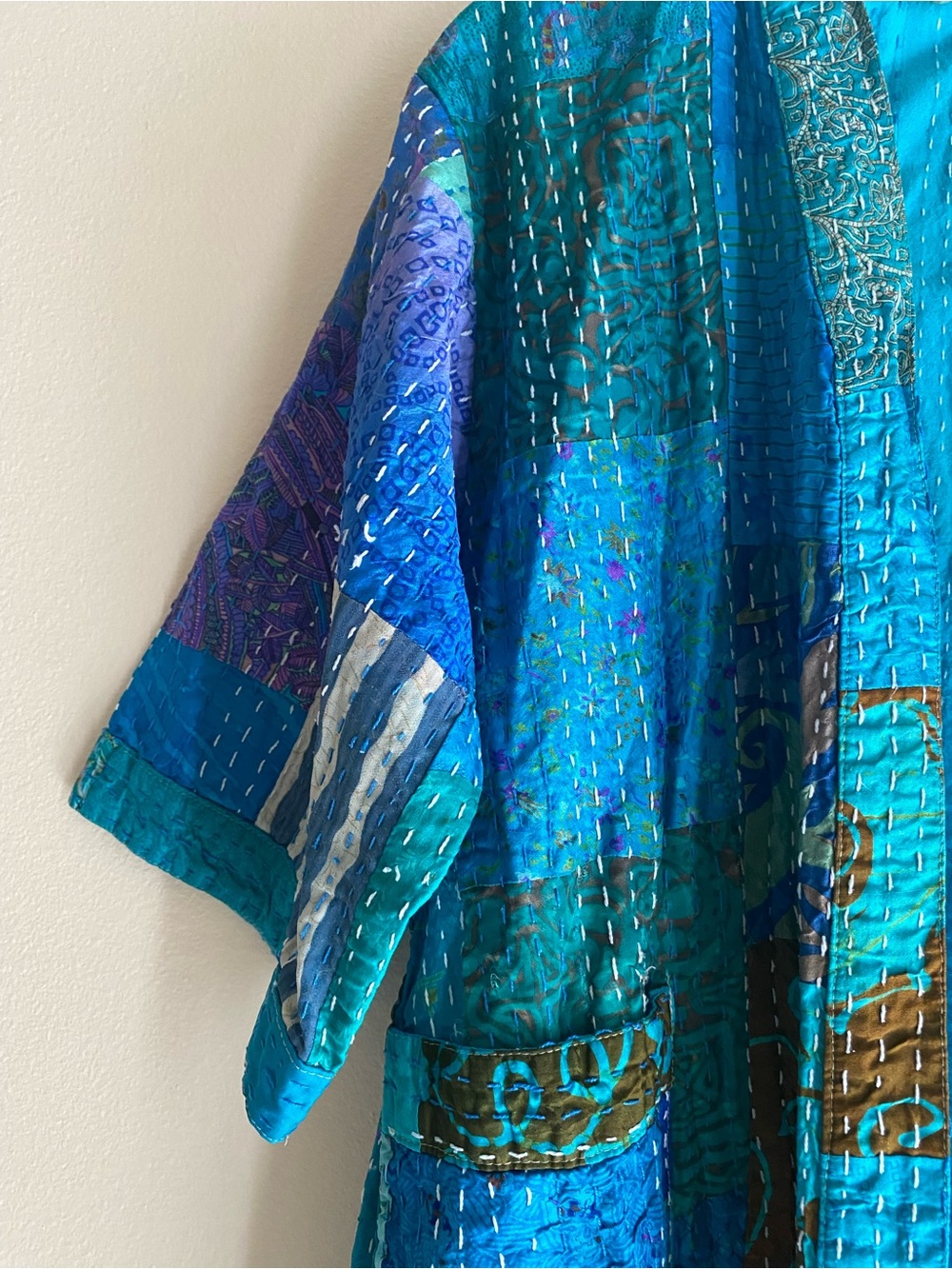 Kantha Kimono Patola Jacket Handmade Jacket Patchwork Kimono Robe - Picture 13 of 16